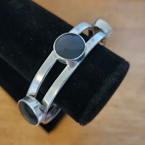 Taxco 925 Blk. Stones Split Station Cuff Bracelet 7 1/8"